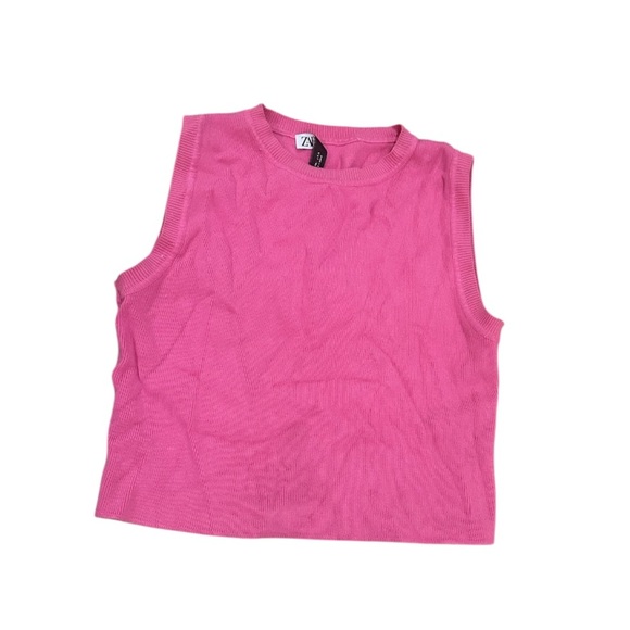 Zara Sweater Knit Vest Cropped Tank Top Sleeveless Pink Large - Picture 1 of 7